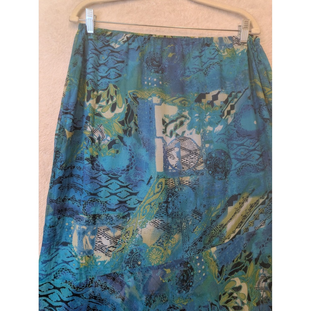 Chico's Maxi Skirt Vintage Women's Size 2 Blue Silk Abstract Ruffle Tiered Boho - Picture 4 of 11